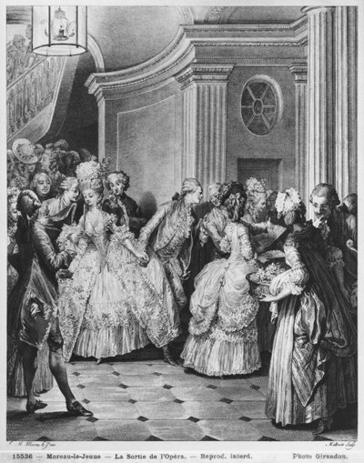 Coming Out of the Opera, engraved by Georges Malbeste by Jean Michel the Younger Moreau